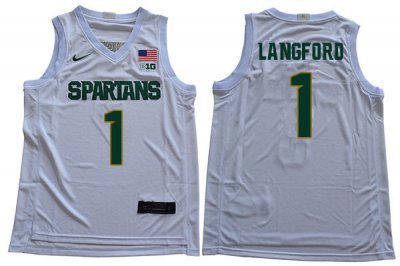 Men Joshua Langford Michigan State Spartans #1 Nike NCAA White Authentic College Stitched Basketball Jersey XR50O82TV